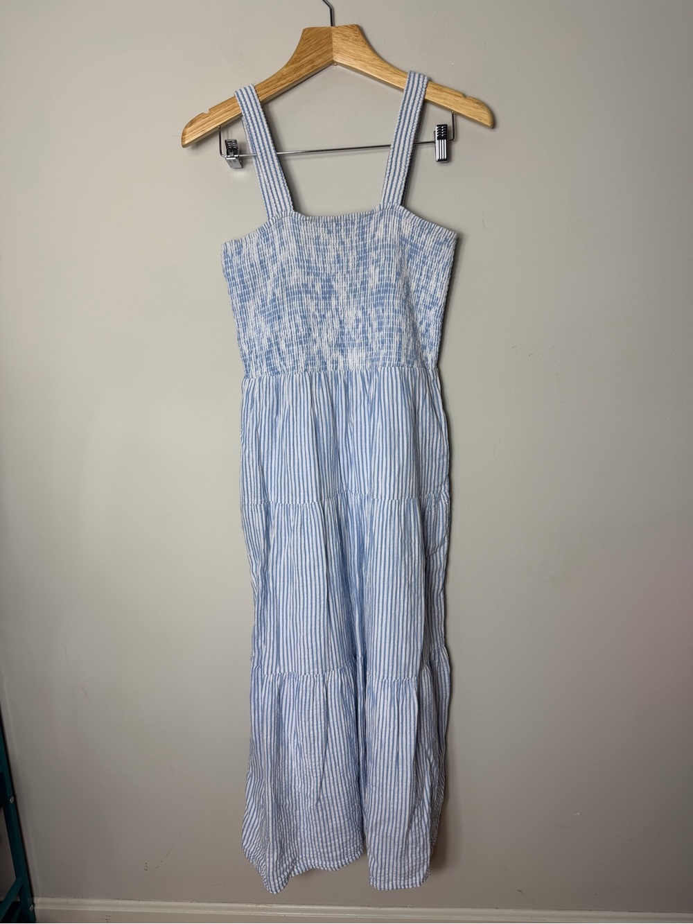 Quince Light Blue Striped Smocked Midi Sundress - Picture 7 of 15